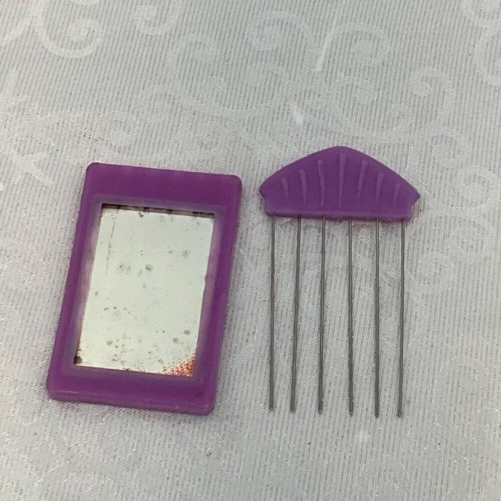 Vintage Purple Teasing Comb w/ Mirror Insert & Stainless Steel‎ Prongs